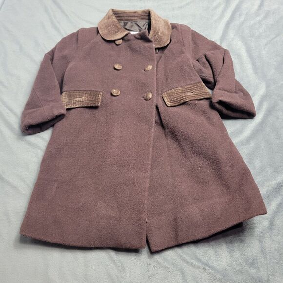 Vintage Sprint 012 Girls 2t Brown Wool Blend Double-Breasted Coat Corduroy